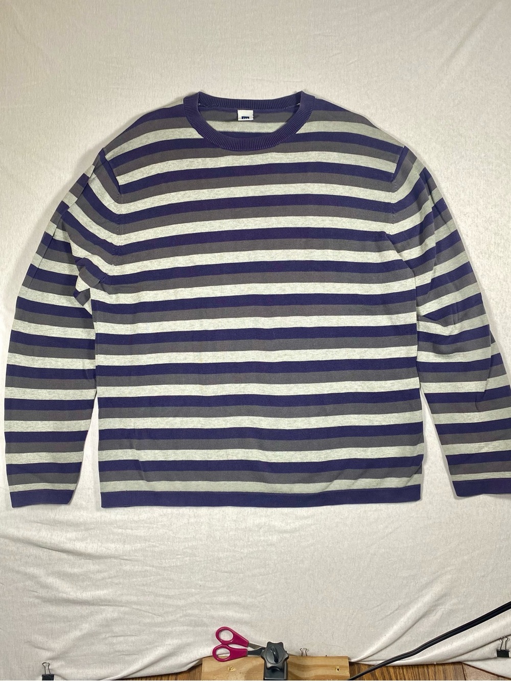 Vintage GAP Men’s Purple Gray Striped Cotton Crewneck Sweater L